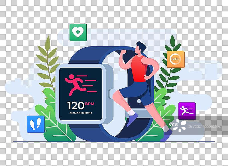 跑步者在智能手表上监测心率图片素材