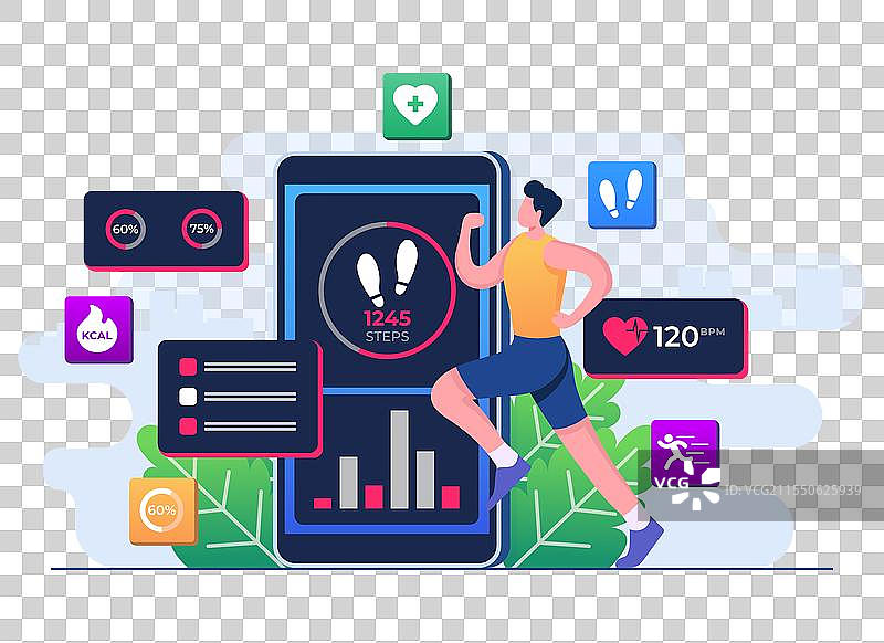 男性角色在跑步和进行健身锻炼图片素材