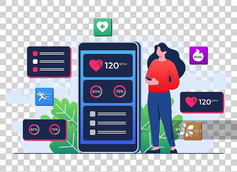 数字健康概念平面模板监测图片素材