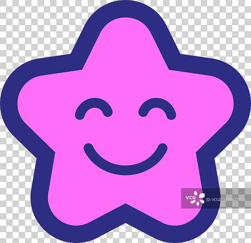 一个微笑的粉色星星，带有蓝色轮廓图片素材
