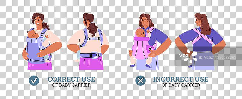 卡通母亲与婴儿站在一起图片素材