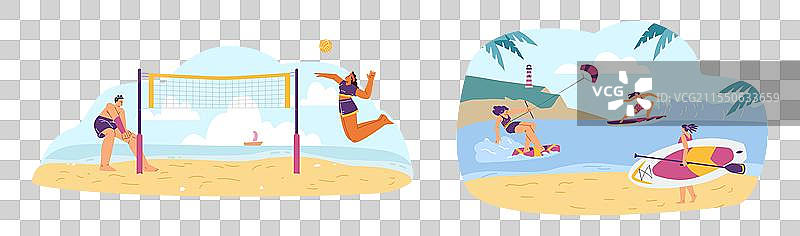 一组男女在海滩上的活动图片素材