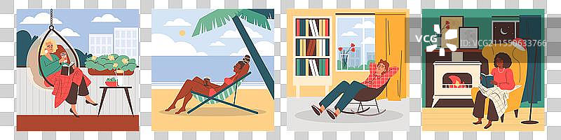 一组女孩和一个男孩在休息图片素材