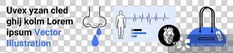 医疗概念与鼻子、心电图监测仪和人类图片素材