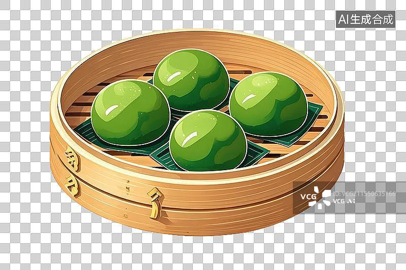 【AI数字艺术】国潮风免抠素蒸屉和青团图片素材