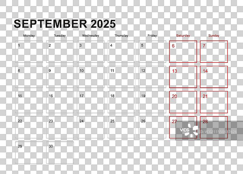 2025年9月的墙面日历图片素材