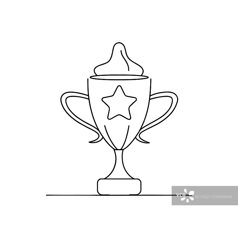 星形奖杯连续线条艺术平面图图片素材