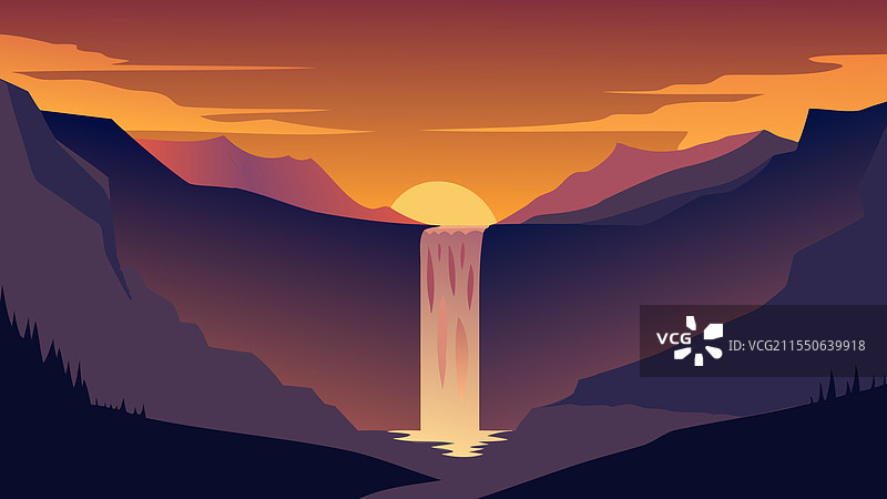 冰岛的瀑布被生动的光线照亮图片素材