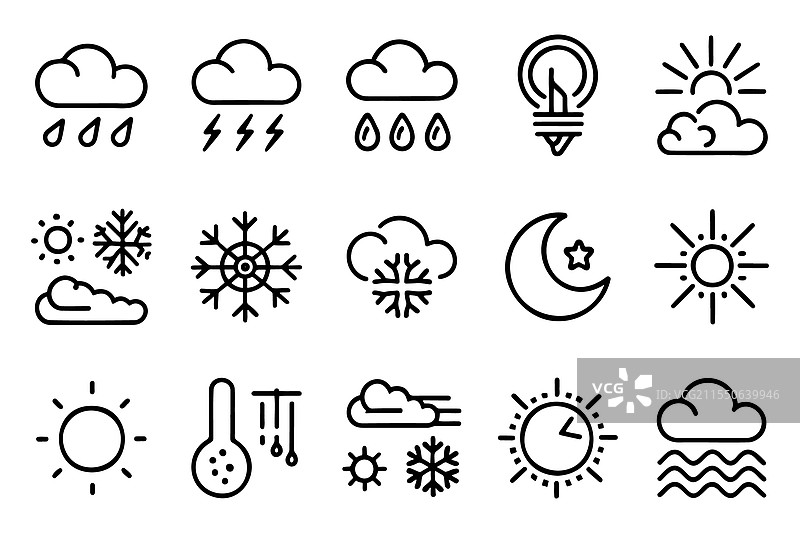 天气和气象相关的可编辑线条图图片素材
