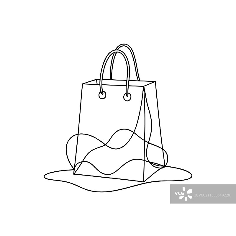 白色纸袋连续线条艺术，平铺在白色背景上图片素材