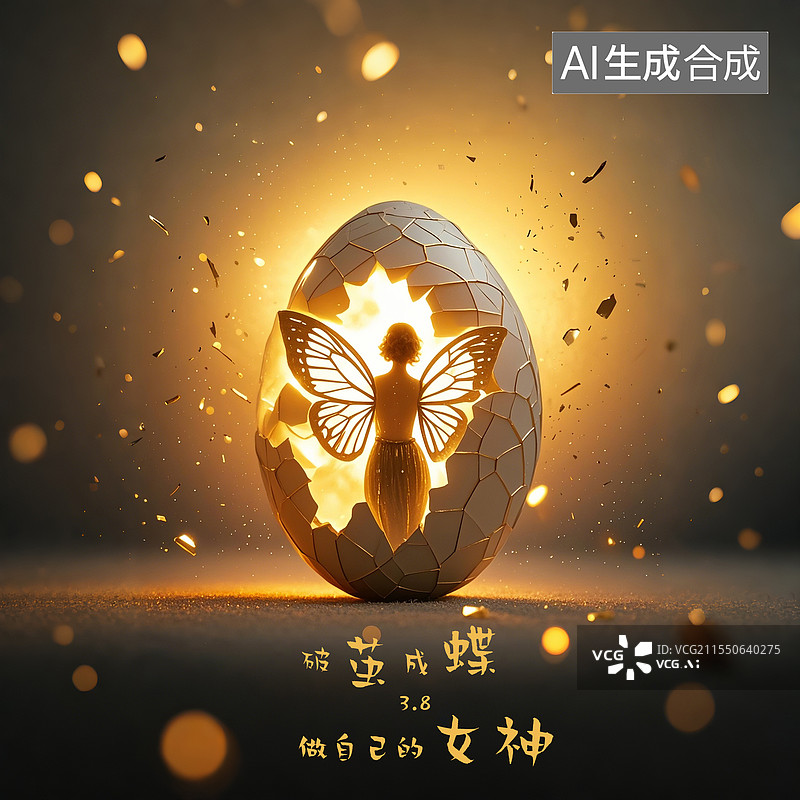 【AI数字艺术】勇敢美丽的女性破茧而蝶图片素材