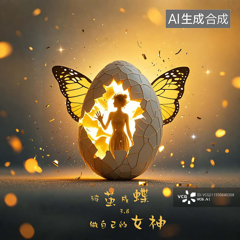 【AI数字艺术】勇敢美丽的女性破茧而蝶图片素材
