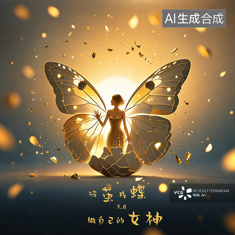 【AI数字艺术】勇敢美丽的女性破茧而蝶图片素材
