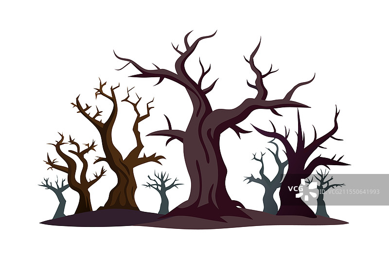孤立在白色背景上的死去的阴森树木图片素材
