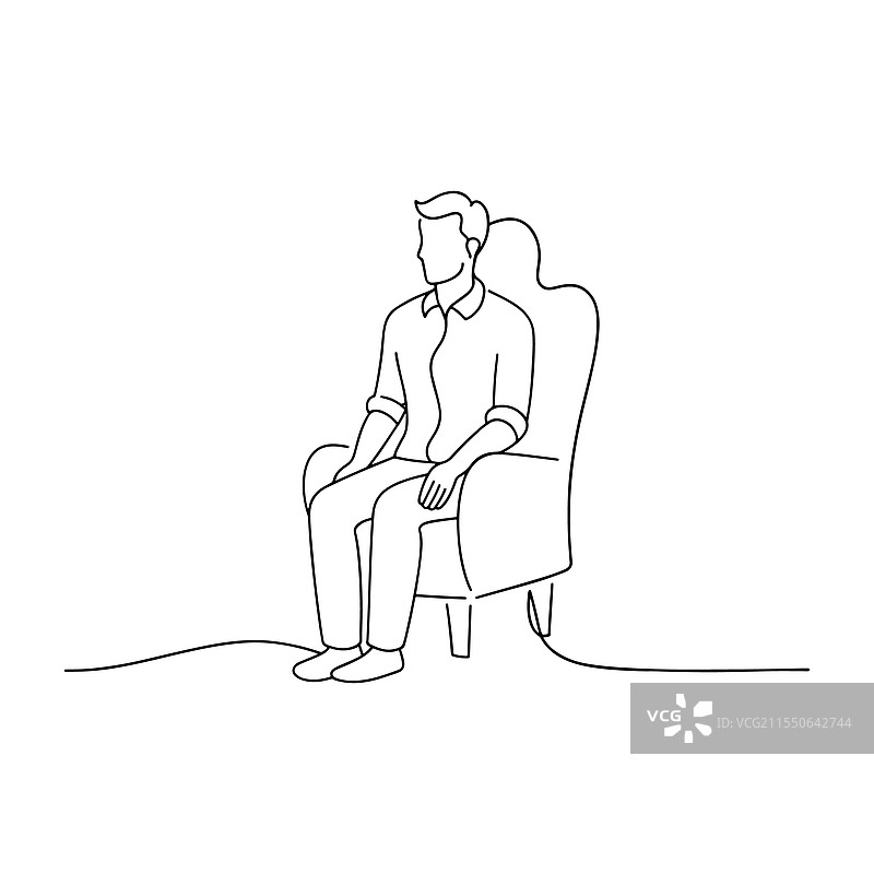 坐在椅子上的男人连续线条艺术平面图图片素材