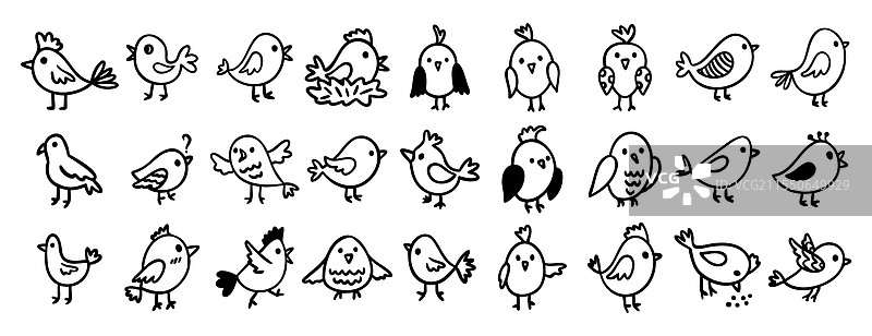 可爱的鸟类森林动物角色涂鸦手绘图片素材