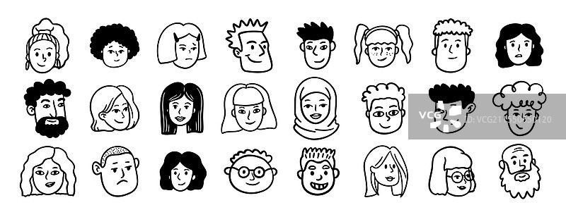 不同头像的人脸涂鸦手绘图片素材