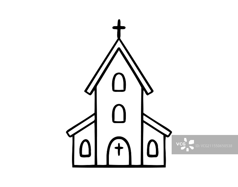 手绘的天主教教堂基督教建筑涂鸦图片素材