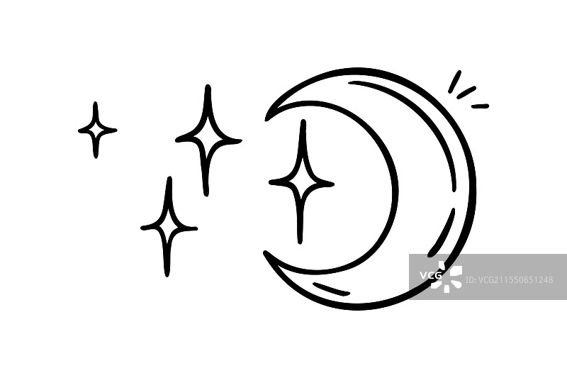 手绘月亮和星星涂鸦图标轮廓图片素材