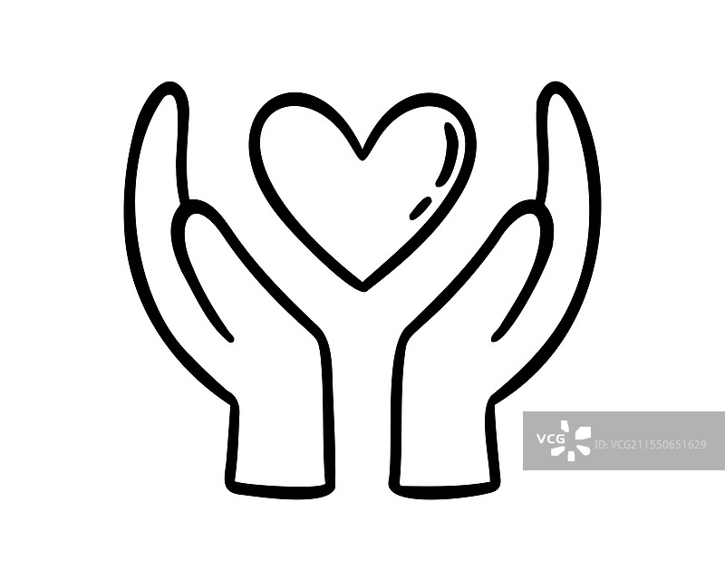 手握心形涂鸦手绘图标轮廓图片素材