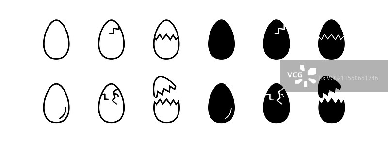 破碎的鸡蛋图标集合，鸡蛋标志轮廓图片素材