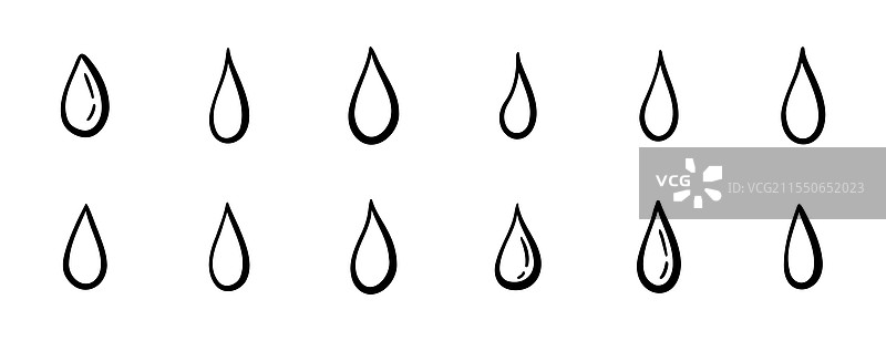 手绘轮廓的不同水滴涂鸦图片素材