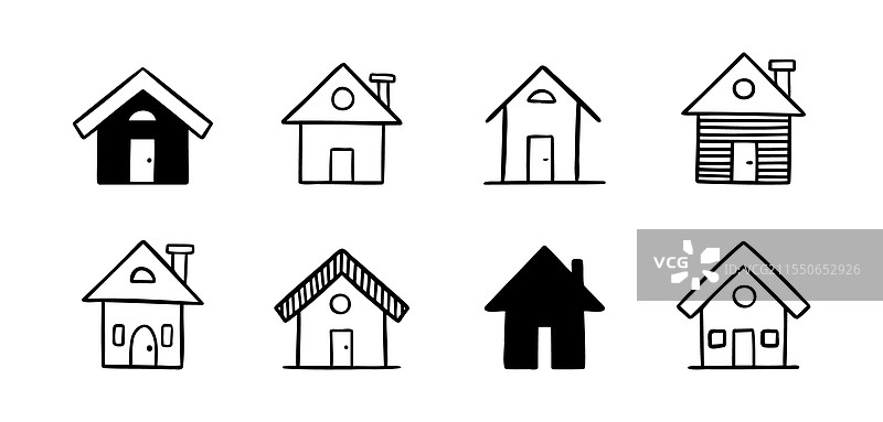 房屋涂鸦手绘图标集轮廓图图片素材