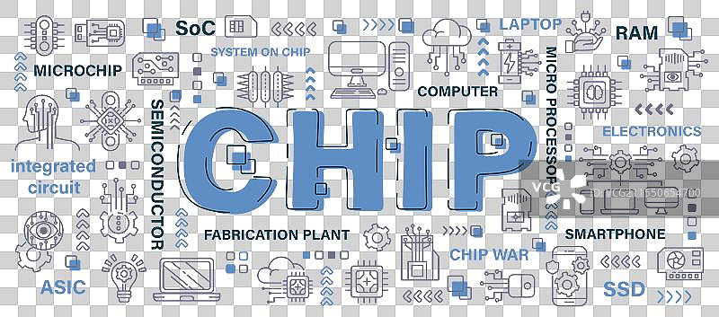 芯片半导体概念词与线条图标图片素材