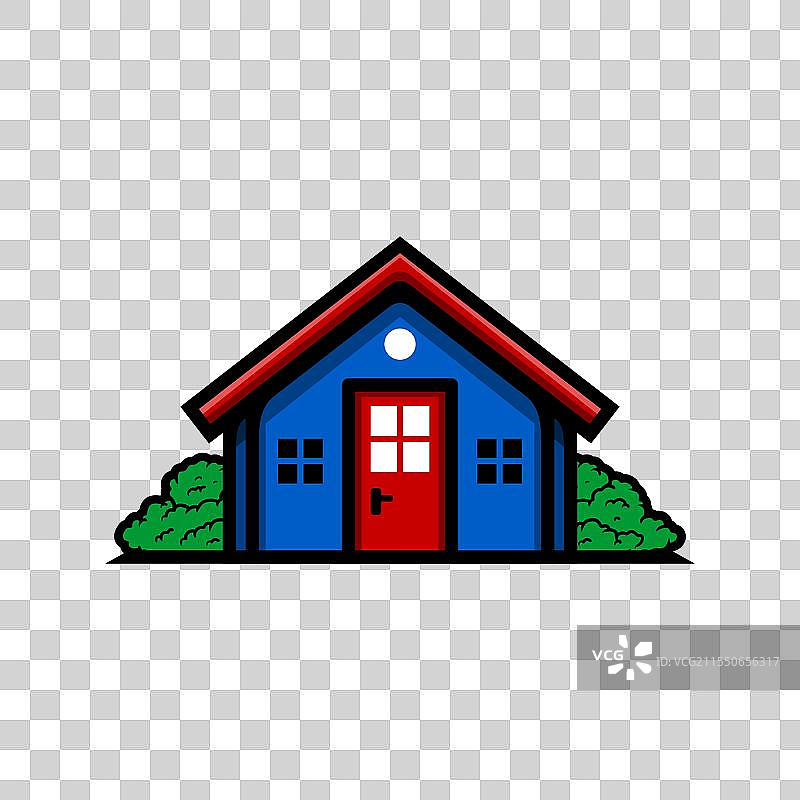 蓝色房子孤立的线条艺术风格素描图片素材