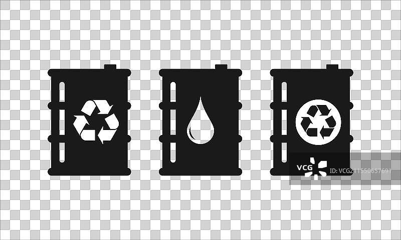带有油桶图标的回收标志集图片素材