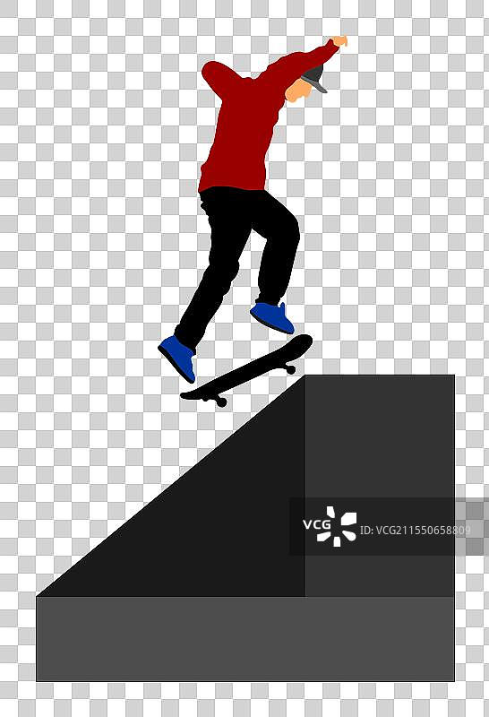 滑板男孩在滑板公园进行跳跃特技表演图片素材