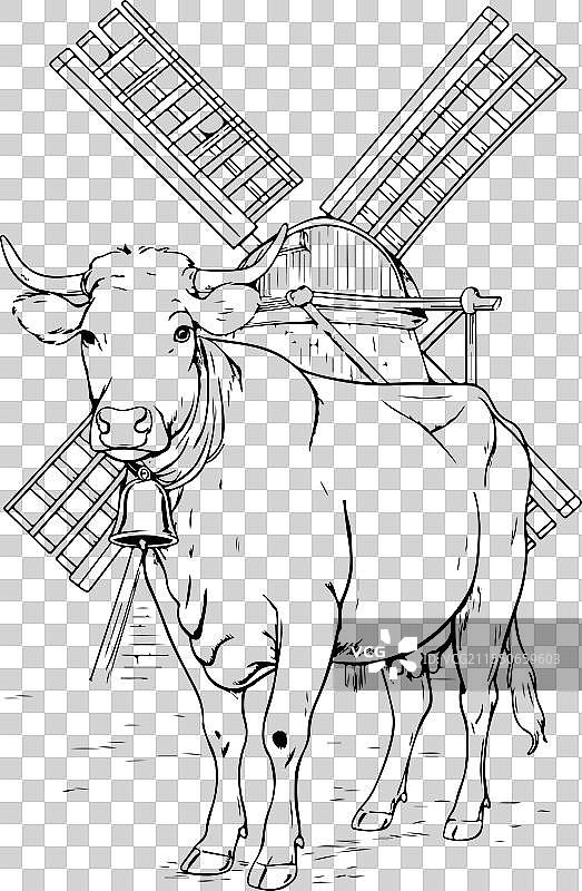 一头带铃铛的牛的艺术作品图片素材