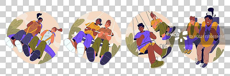 一组人在过山车或旋转木马上图片素材