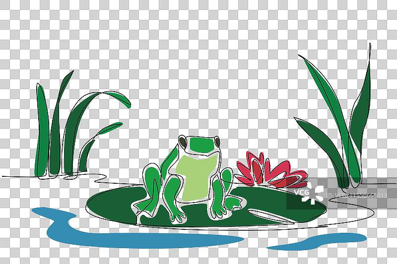 一笔画的青蛙坐在睡莲上图片素材