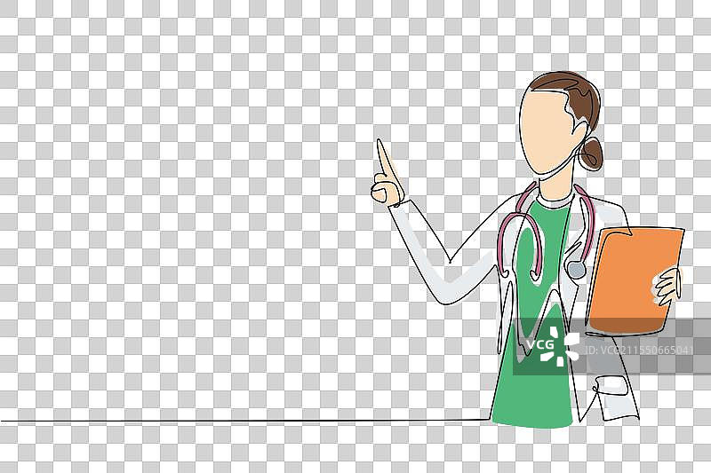 单线条画的女性医生手持物品图片素材