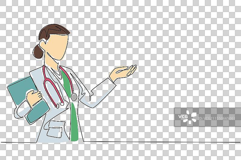 连续一笔画出一位女性医生的形象图片素材