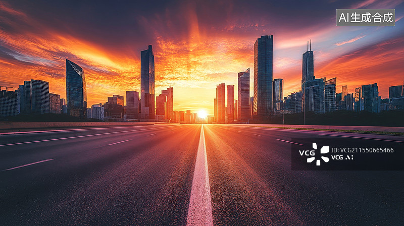 【AI数字艺术】城市天际线道路夜景图片素材