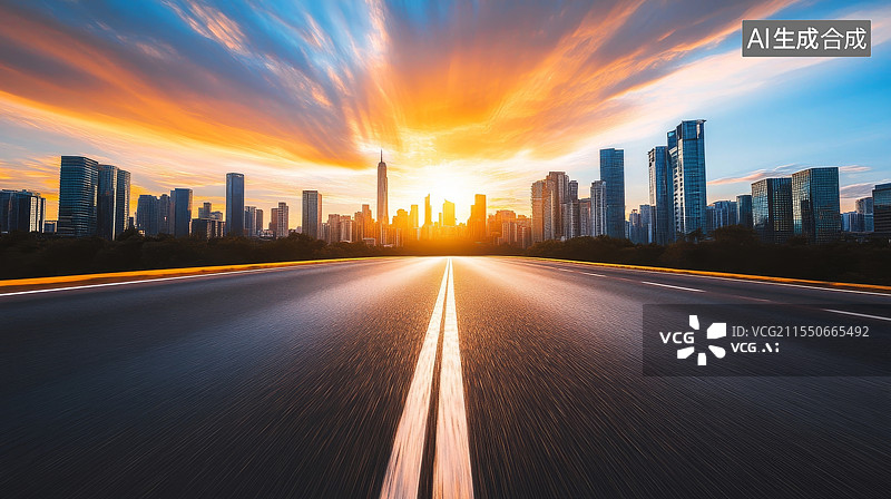 【AI数字艺术】城市天际线道路夜景图片素材