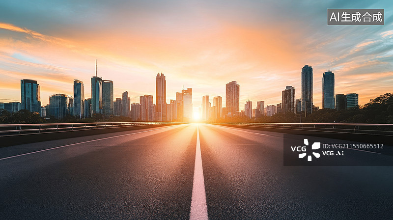 【AI数字艺术】城市天际线道路夜景图片素材