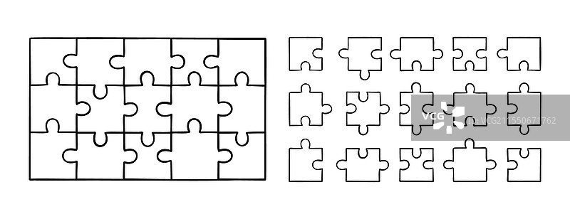 拼图块涂鸦手绘图标集轮廓图片素材