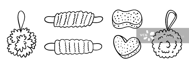 丝瓜络或沐浴球和柔软的网状浴海绵图片素材