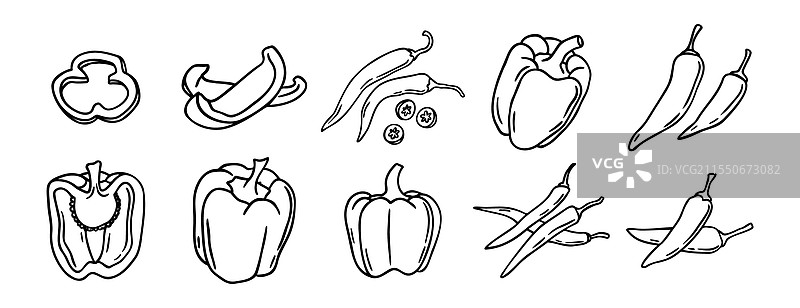 红辣椒和甜椒涂鸦手绘图片素材