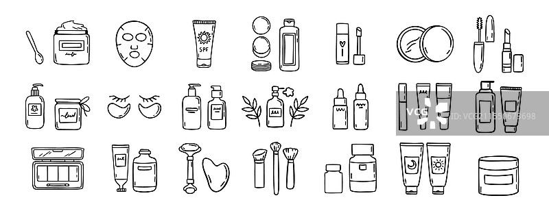 手绘美容涂鸦图标集轮廓图片素材