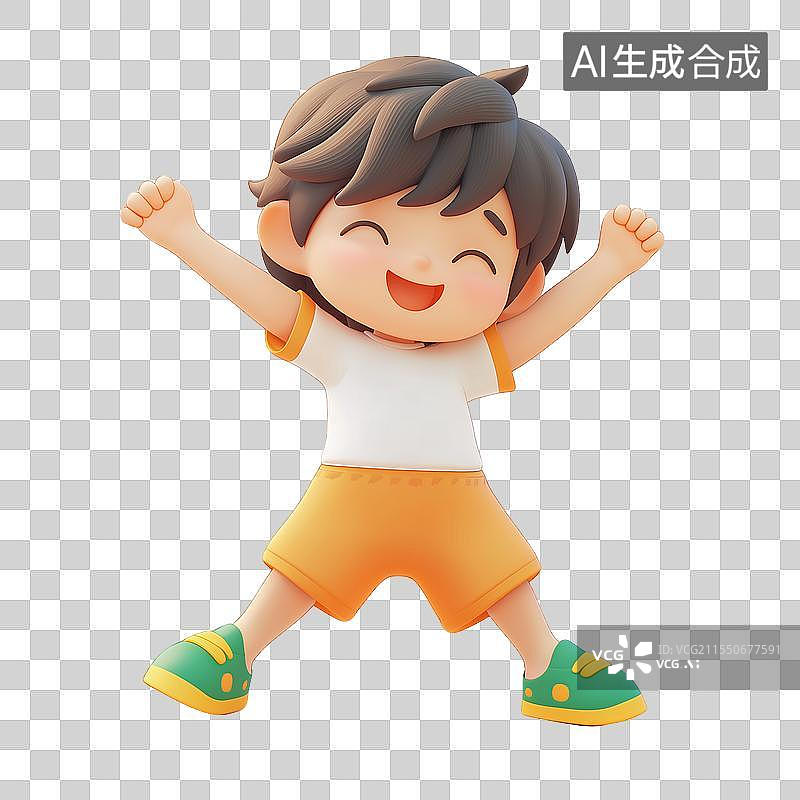 【AI数字艺术】三维可爱男孩开心庆祝图片素材