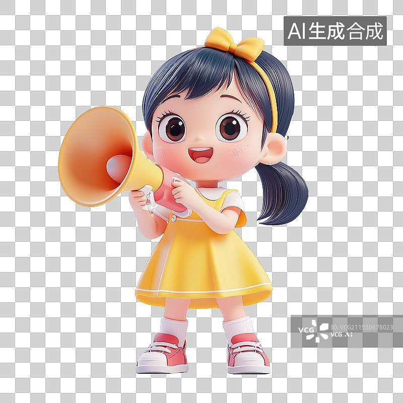 【AI数字艺术】三维可爱女孩拿着喇叭图片素材
