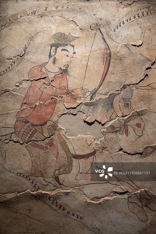 太原北齐壁画博物馆  北朝晚期   忻州九原岗北朝墓葬壁画《狩猎图》图片素材