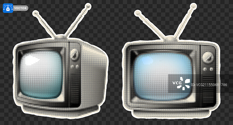 复古电视机与半色调效果图片素材