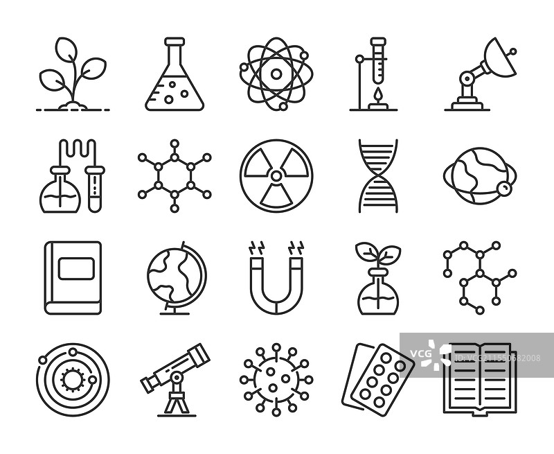自然科学线条图标集图片素材