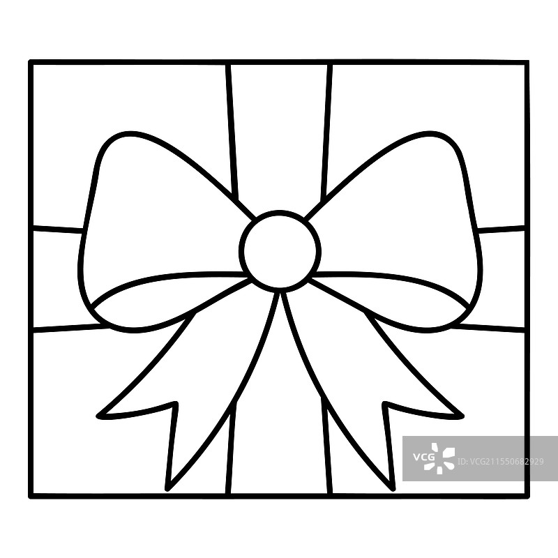 带有丝带和大蝴蝶结的方形礼品盒黑线图案图片素材