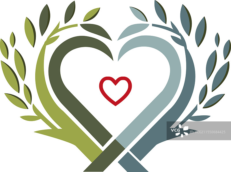 带叶子的心形扁平极简标志图片素材